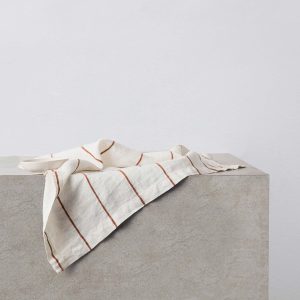 Striped Linen Dining Napkin Set in Cedar Stripe