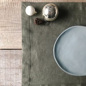 Forest Green Linen Placemats with Mitered Corners
