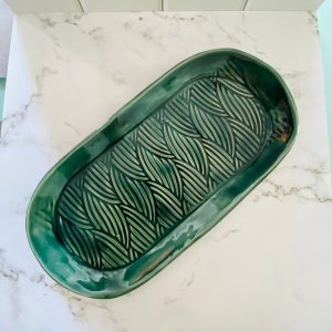 Dark Green Ceramic Oval Serving Tray