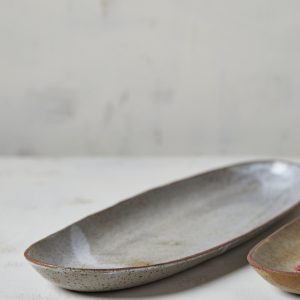Off-White Stoneware Oval Serving Platter, 15 Inch