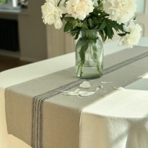 Heavyweight Striped Linen Table Runner in Black, Blue, and Red