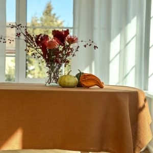 Cinnamon Brown Stonewashed Linen Tablecloth