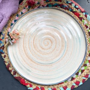 Cream Ceramic Cake and Pizza Plate with Spiral Effect, 29.5 cm