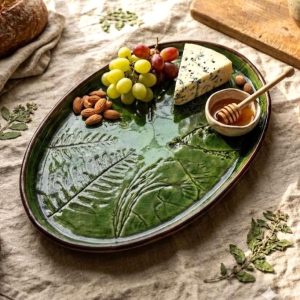 Botanical Ceramic Serving Platter and Charcuterie Board, 12 Inch