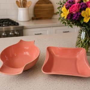 Mid-Century Modern-Style Pink Ceramic Dishes, Set of 2