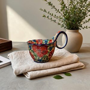 Floral Ceramic Mug with High Handle, 14 oz