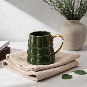 Green Christmas Tree Ceramic Mug with Gold Handle