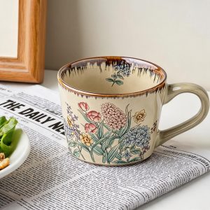 Botanical Floral Ceramic Mug, 13 oz