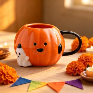 Ghost and Pumpkin Ceramic Mug, 17 oz
