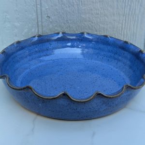 Bright Blue Stoneware Fluted Pie Plate
